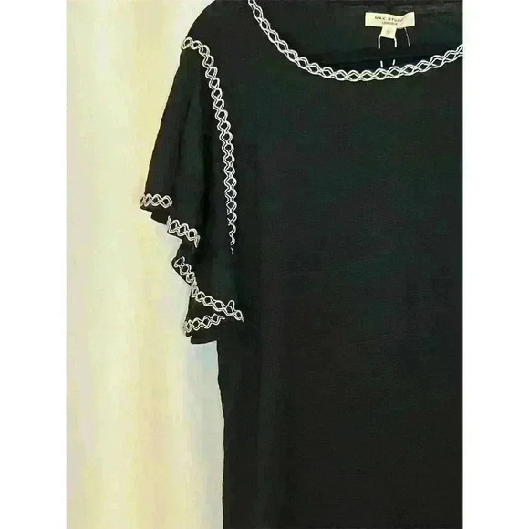 Max Studio Plus 1X Black Flutter Sleeve Knee Length Dress Women - Picture 4 of 14